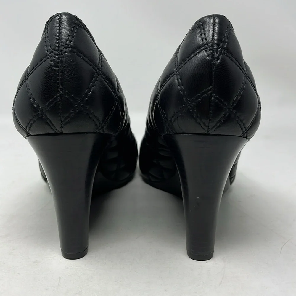 Tory Burch Black Quilted Leather Wedge Pumps